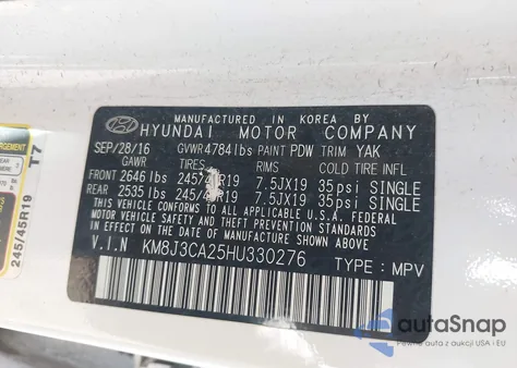 2017 Hyundai Tucson Sport from USA, damaged, VIN KM8J3CA25HU330276